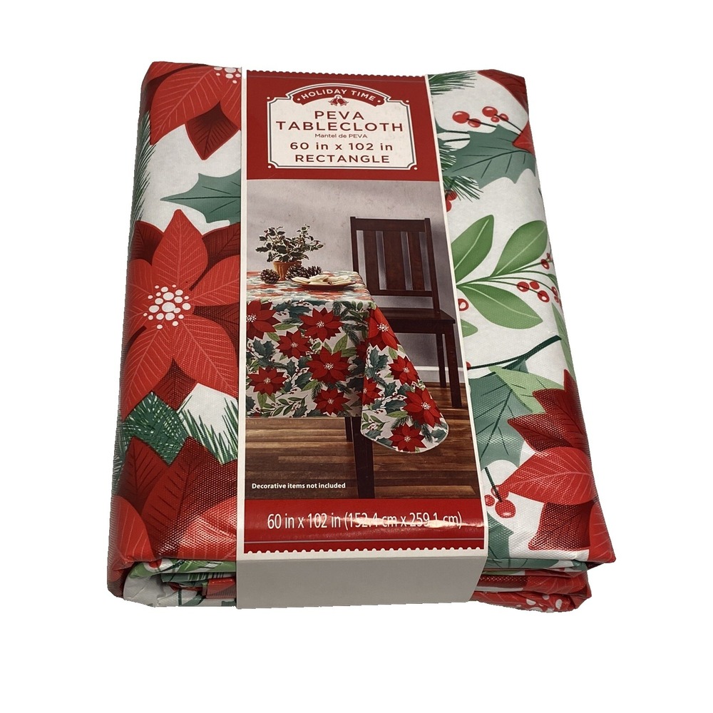 holiday‎ time christmas peva table cloth 60 X 102 inches rectangle poinsettia